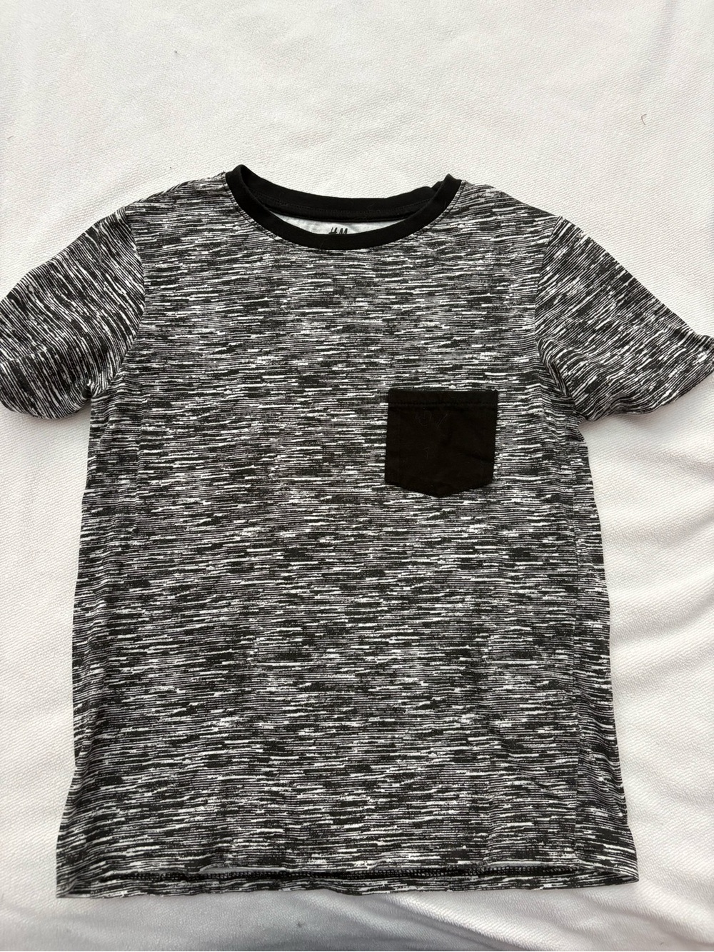 H&M Black & White Space-Dyed Tee with Black Chest Pocket